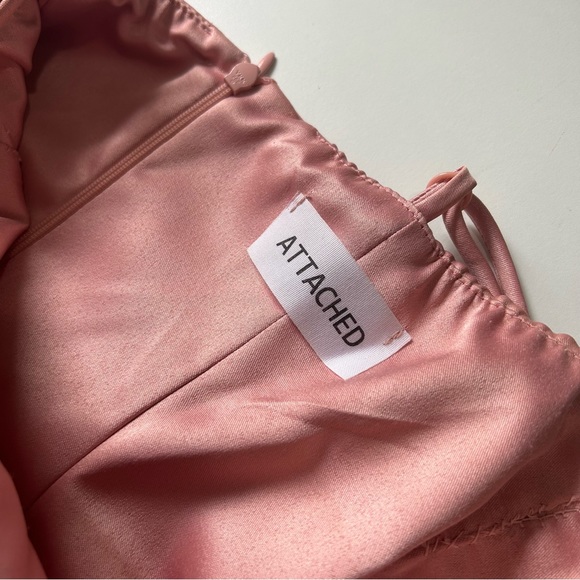 Attached Pink Satin Formal Dress with Pockets - Picture 4 of 6